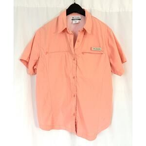 Columbia Womens Sz XL Button Up Vented Back Shirt Short Sleeve Peach READ